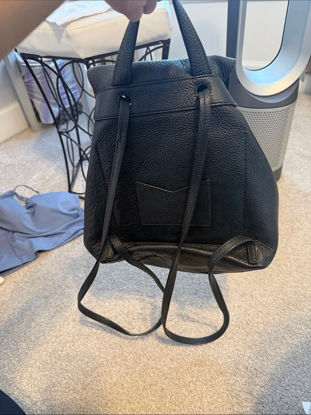 Michael Kors Black Pebbled Leather Drawstring Backpack with MK Logo